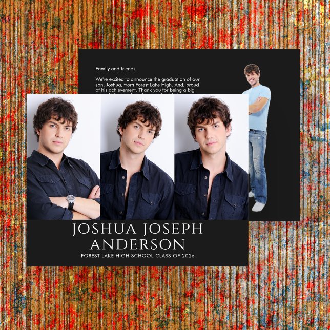 Tarjeta Pequeña Sofisticada graduación de tres fotos negro (Subido por el creador)