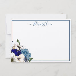 Tarjeta Pequeña Sofisticada Marina Dusty Blue Floral Personalizada