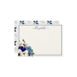 Tarjeta Pequeña Sofisticada Marina Dusty Blue Floral Personalizada