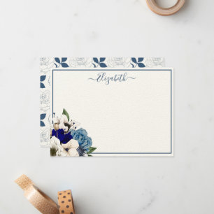 Tarjeta Pequeña Sofisticada Marina Dusty Blue Floral Personalizada