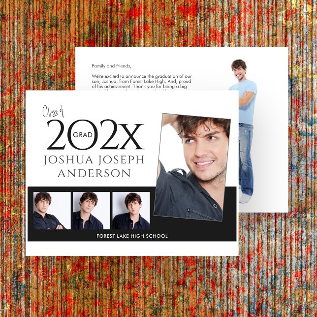 Tarjeta Pequeña Sofisticado Collage de fotos de graduación negro (Subido por el creador)