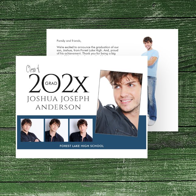 Tarjeta Pequeña Sofisticado Collage de fotos de graduación Royal B (Subido por el creador)