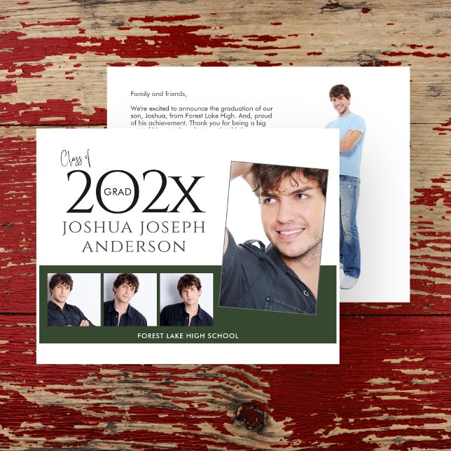 Tarjeta Pequeña Sofisticado Collage de fotos de graduación Verde o (Subido por el creador)