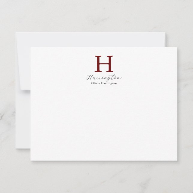 Tarjeta Pequeña Sofisticado y elegante Monograma Rojo Borgoña (Anverso)