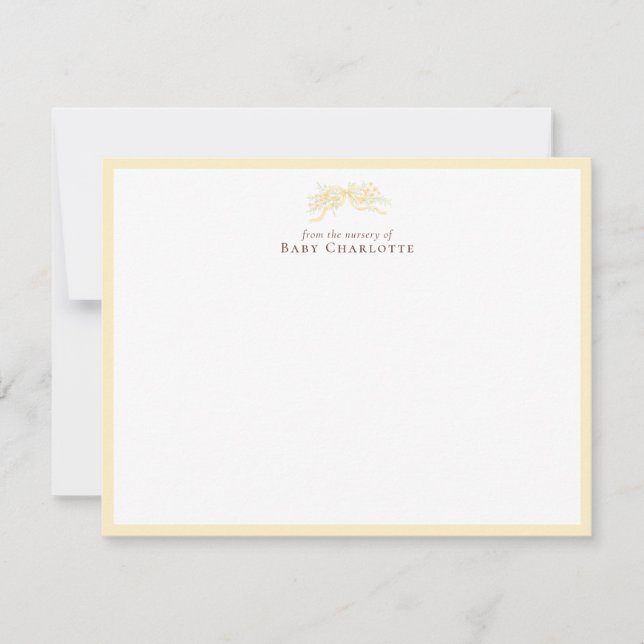 Tarjeta Pequeña Soft Yellow Floral Bow Nursery Note Card  (Anverso)