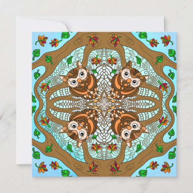 Tarjeta Pequeña Sólo diciendo hola, Owl Mandala dibujó arte (Anverso)