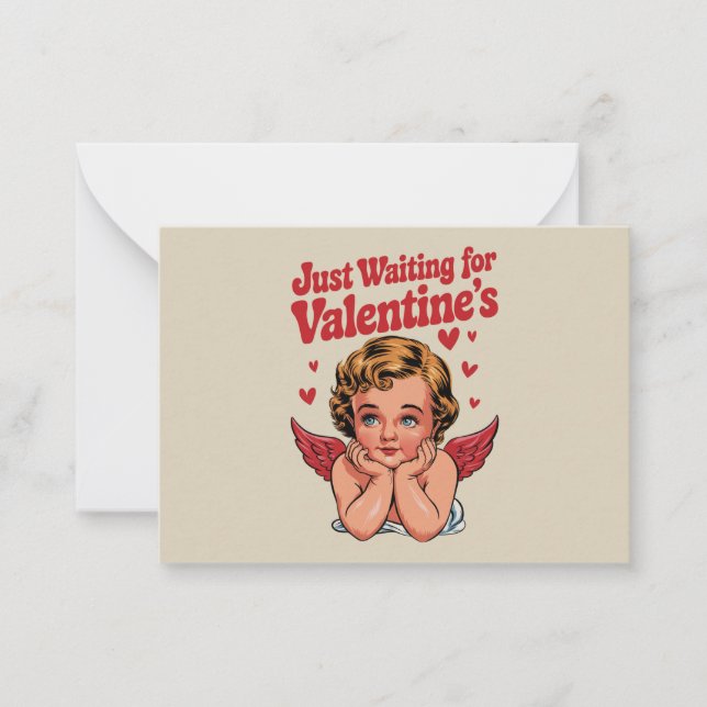 Tarjeta Pequeña Solo Esperando al Amor de Cupido Retro del Día de  (Anverso)