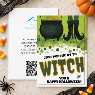 Tarjeta Pequeña Solo Pasando por Aquí Bruja Negocios de Halloween