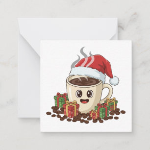 Tarjeta Pequeña Sombrero de Santa de café navideño Kawaii festivo