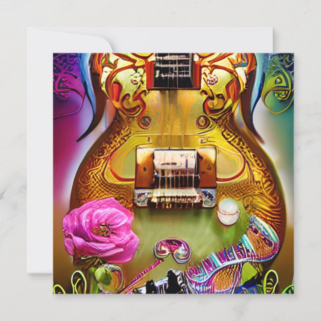 Tarjeta Pequeña Sorprendente guitarra eléctrica con Rosas (Anverso)