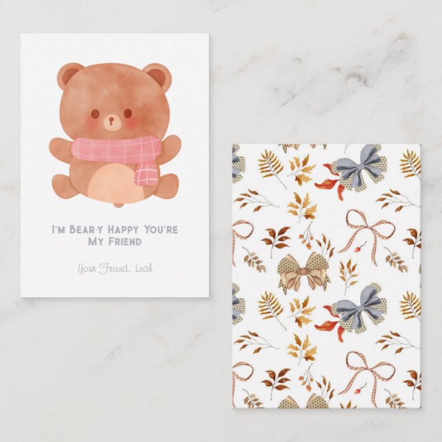 Tarjeta Pequeña Soy Beary feliz de que seas mi amigo de la escuela (Anverso / Reverso)
