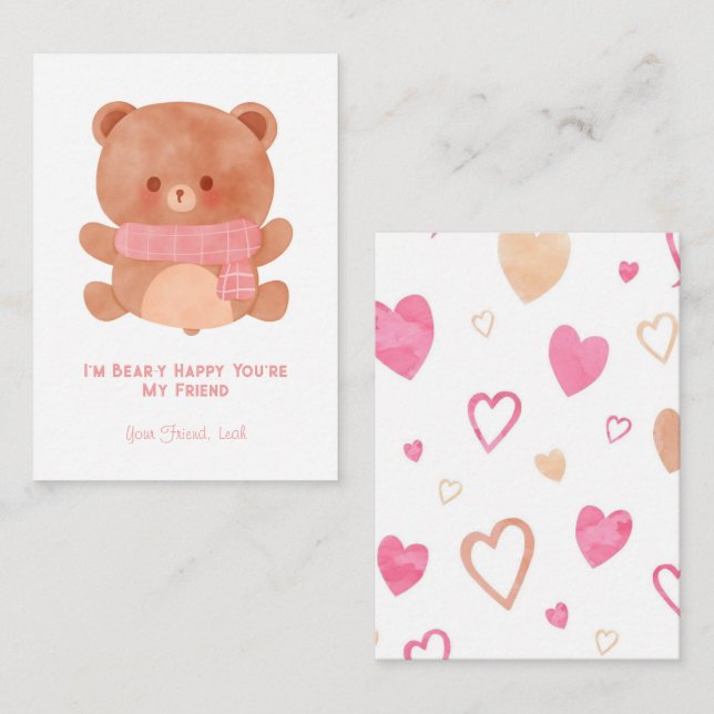 Tarjeta Pequeña 'Soy un oso feliz que seas mi amigo' niños Valenti (Anverso / Reverso)