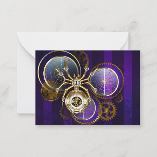 Tarjeta Pequeña Spider Steampunk sobre fondo morado (Anverso)
