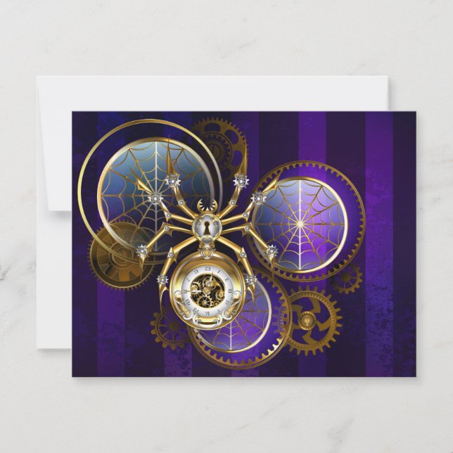 Tarjeta Pequeña Spider Steampunk sobre fondo morado (Anverso)