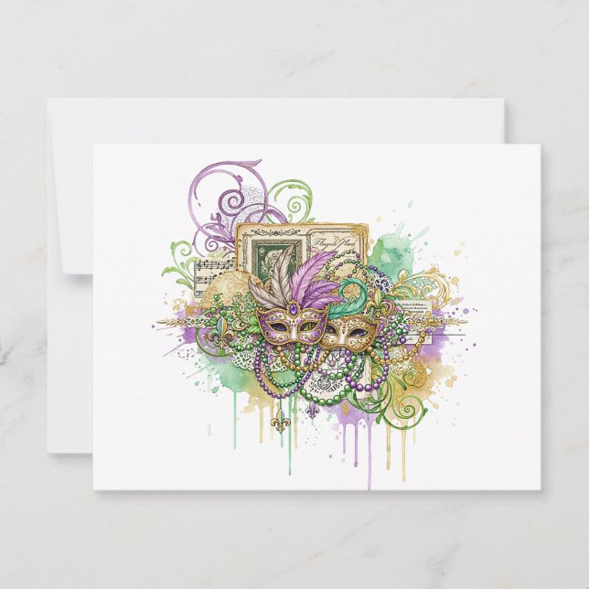Tarjeta Pequeña Splatter Mardi Gras collage (Anverso)