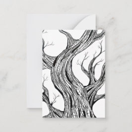 Tarjeta Pequeña Spooky Abstract Tree Pen Drawing Art