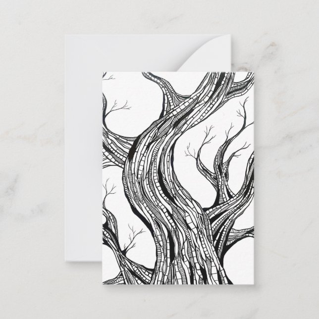 Tarjeta Pequeña Spooky Abstract Tree Pen Drawing Art (Anverso)
