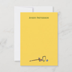Tarjeta Pequeña Sporty Croquet Hand Illustrated Preppy Amarillo