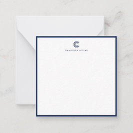 Tarjeta Pequeña Square Modern Navy Blue Border Custom Stationery