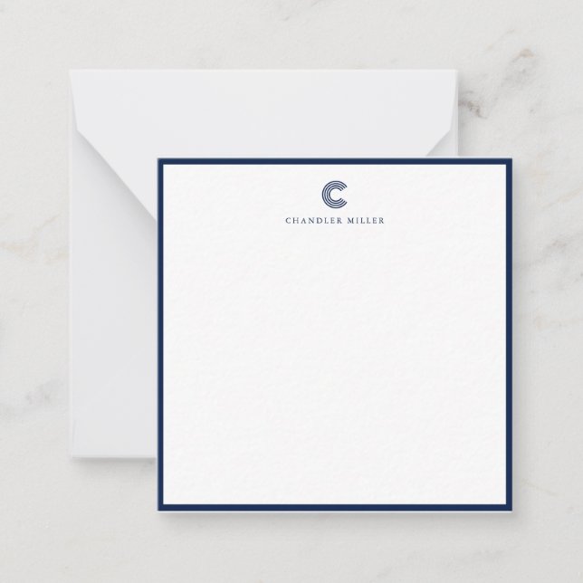 Tarjeta Pequeña Square Modern Navy Blue Border Custom Stationery (Anverso)