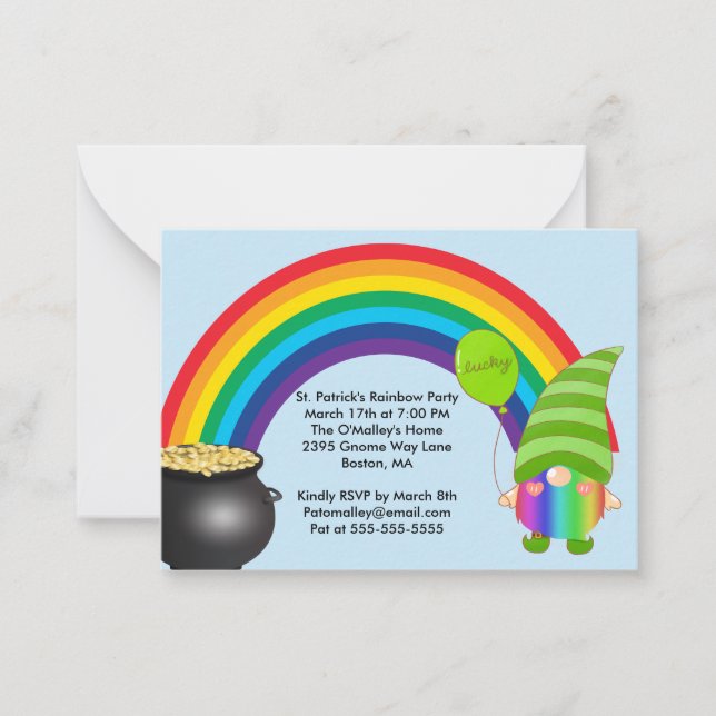 Tarjeta Pequeña St Patricks Gnomies de arcoiris LGTB Invitan Tarje (Anverso)