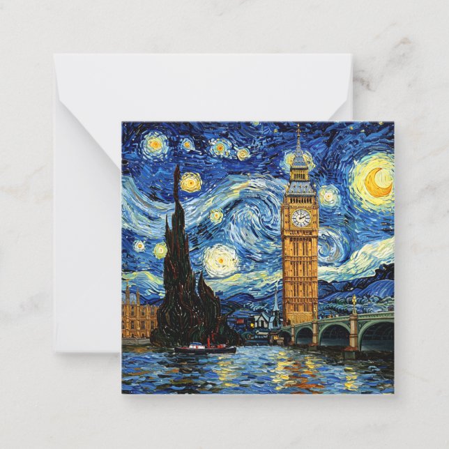 Tarjeta Pequeña Starry Night Big Ben London Inglaterra (Anverso)