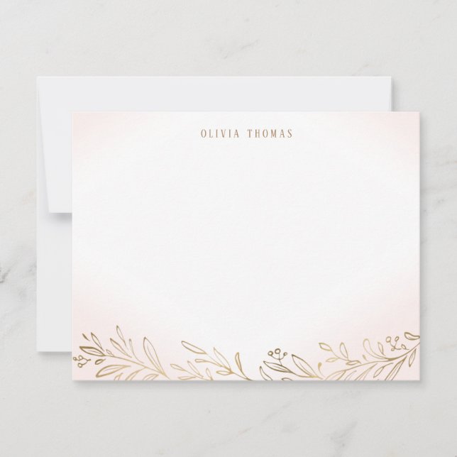 Tarjeta Pequeña Stationery botánico personalizado de Rubor y oro (Anverso)