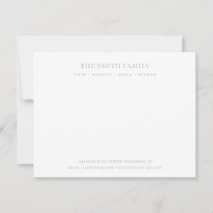 Tarjeta Pequeña Stationery de nombre de familia gris plateado míni