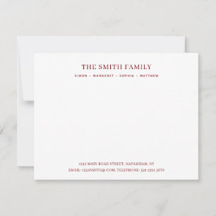 Tarjeta Pequeña Stationery de nombre de familia rojo profundo míni
