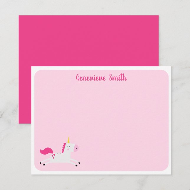 Tarjeta Pequeña Stationery de unicornio rosa (Anverso / Reverso)