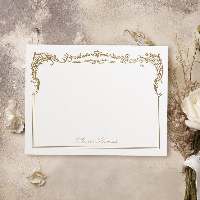 Tarjeta Pequeña Stationery personalizada con estilo de escritura c (Gold Vintage Classy Script Personalized Stationery Note Card)