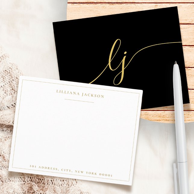 Tarjeta Pequeña Stationery personalizada de Black Gold con guión s (Subido por el creador)