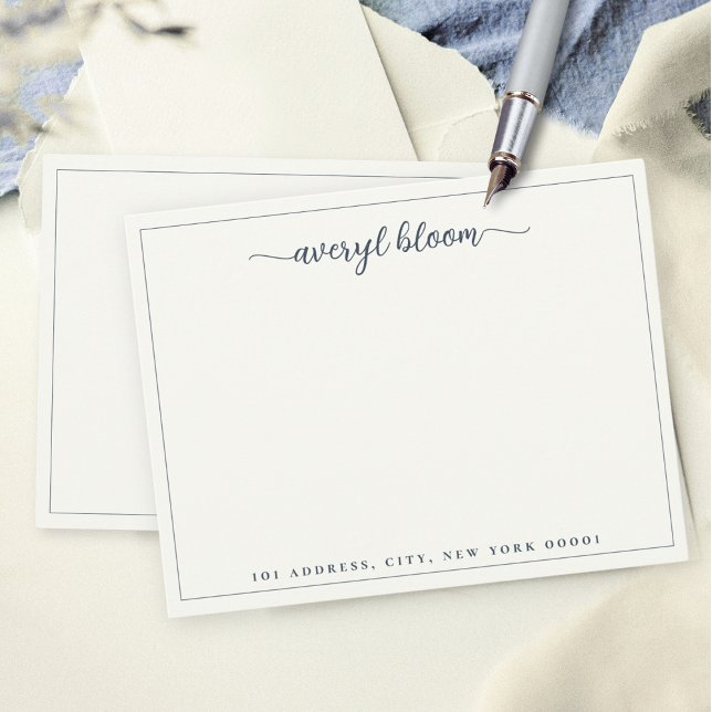 Tarjeta Pequeña Stationery personalizada de borde naval simple con (Subido por el creador)
