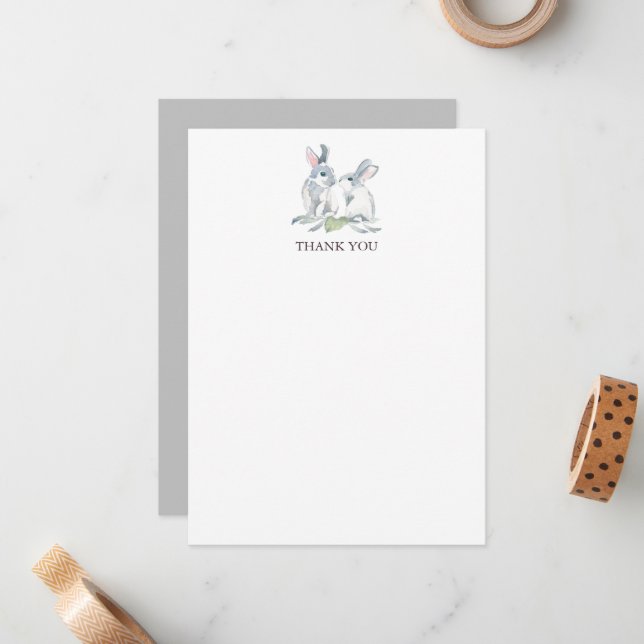 Tarjeta Pequeña Stationery Personalizada de Bunny Spring Gracias (Anverso/Reverso In Situ)