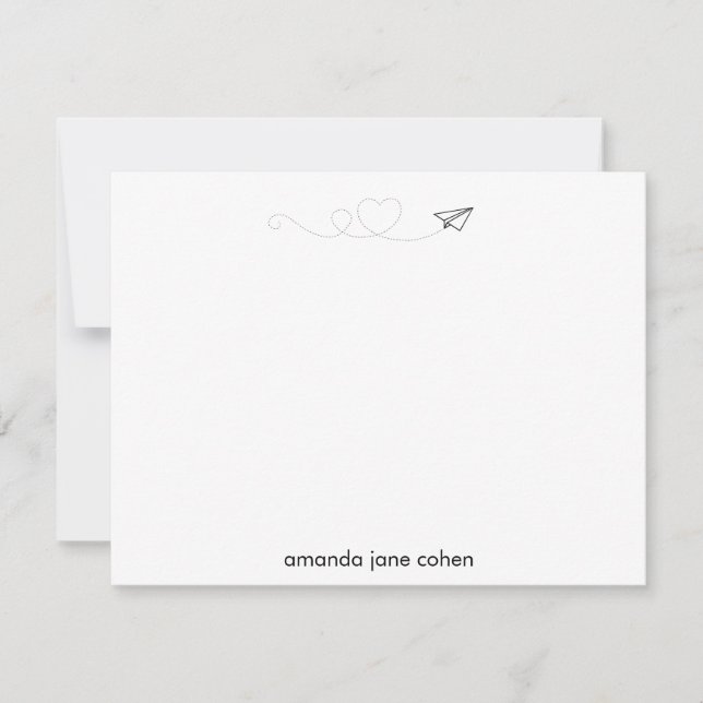 Tarjeta Pequeña Stationery personalizada del corazón del avión de  (Anverso)
