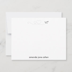 Tarjeta Pequeña Stationery personalizada del corazón del avión de 