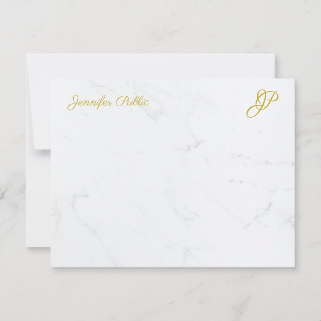 Tarjeta Pequeña Stationery personalizada Guión de oro simple moder (Anverso)
