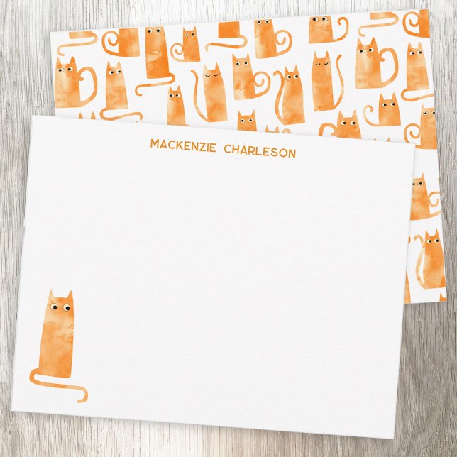 Tarjeta Pequeña Stationery personalizada para gato naranja (Fun orange ginger cat personalized custom name notecard)