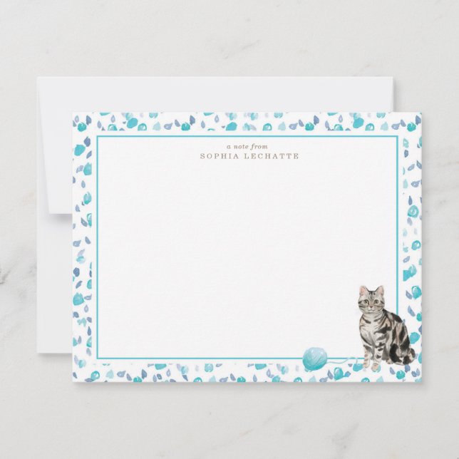 Tarjeta Pequeña Stationery personalizada para gatos de tabla gris (Anverso)