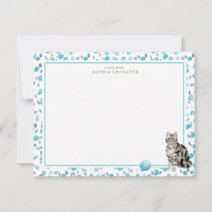 Tarjeta Pequeña Stationery personalizada para gatos de tabla gris