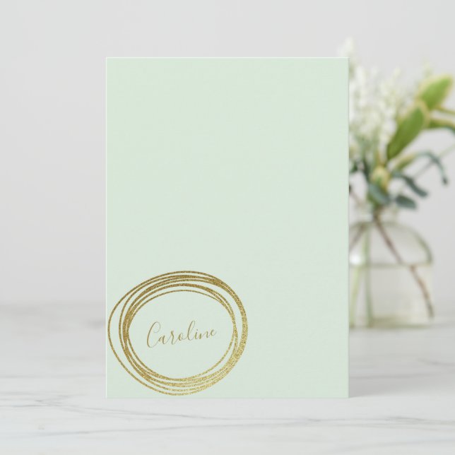 Tarjeta Pequeña Stationery personalizada Pastel Mint Green Gold (Anverso de pie)