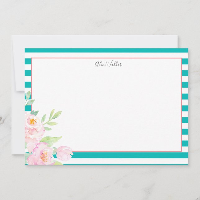 Tarjeta Pequeña Stationery turquesa Rubor Peonies (Anverso)