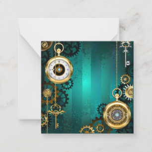 Tarjeta Pequeña Steampunk Jewelry Watch sobre un fondo verde