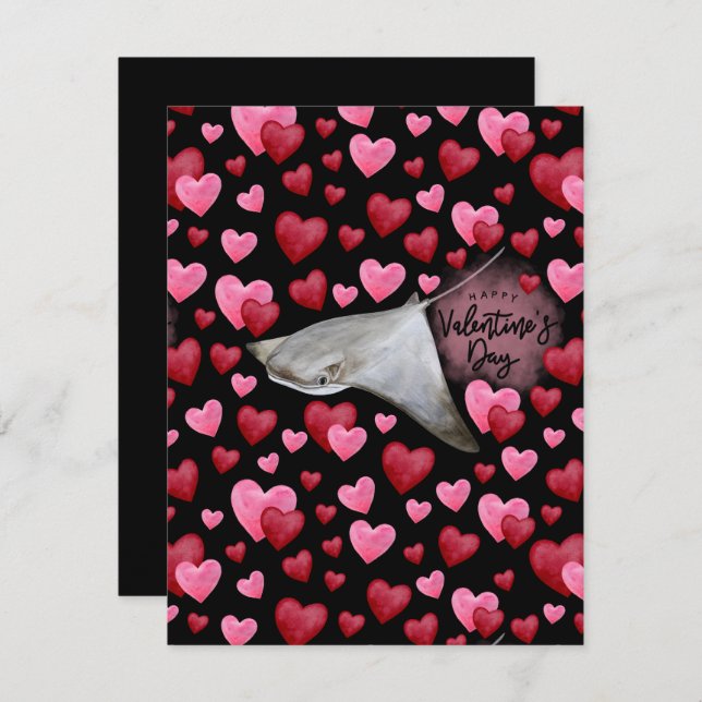 Tarjeta Pequeña Stingray Love Valentine's Day Card in Black (Anverso / Reverso)