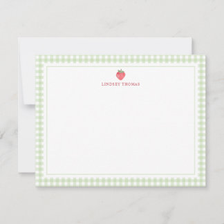 Tarjeta Pequeña Strawberry Green Gingham Border Personalized