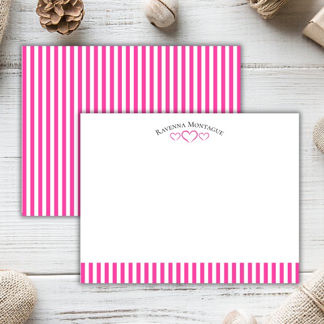 Tarjeta Pequeña Strawberry Modern Open Hearts Striped Note Card (Subido por el creador)