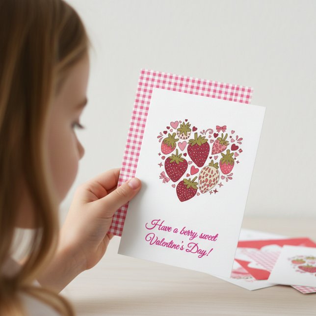 Tarjeta Pequeña Strawberry Sweetheart Valentines Day Card for Kids (Have a berry sweet Valentine’s Day!)