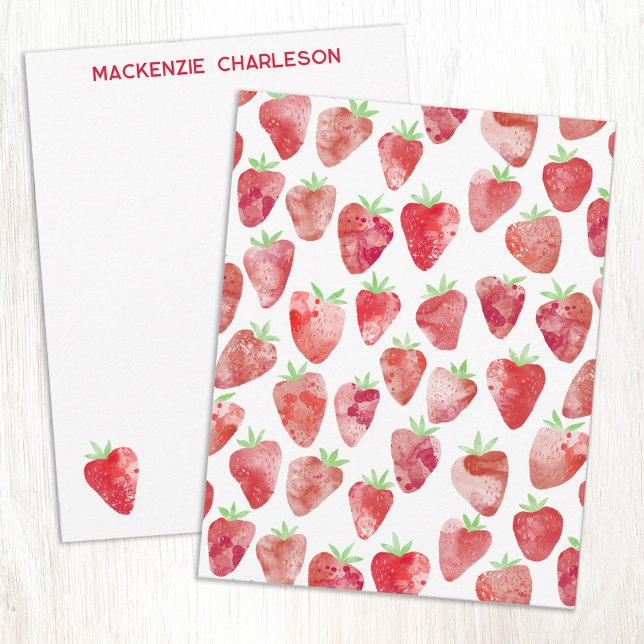Tarjeta Pequeña Strawberry Watercolor Personalized (Strawberry watercolor art pattern personalized custom name or text notecards)