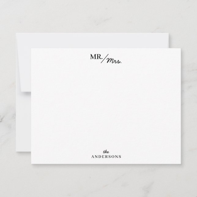 Tarjeta Pequeña Stripes Sr. y Sra. Couples Stationery Personalizad (Anverso)