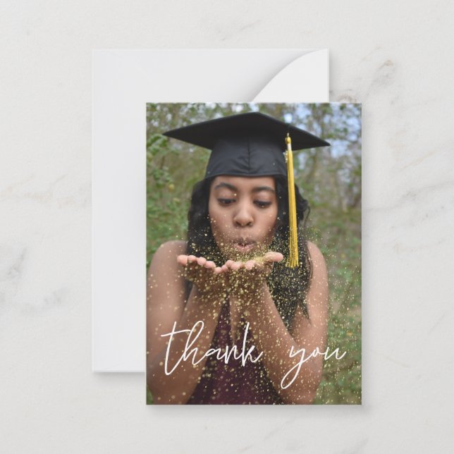 Tarjeta Pequeña Su Gorra de Graduación de Fotografías Gracias Vert (Anverso)